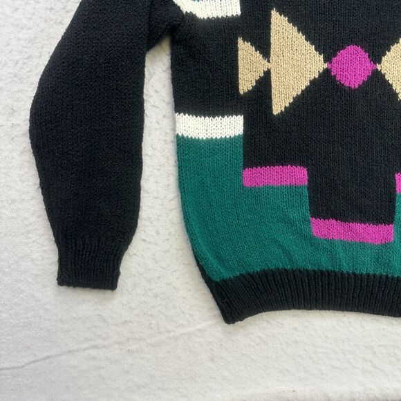 Vintage Worthington Sweater Womens Medium M Black Green Pink Geometric Pullover - Picture 5 of 12